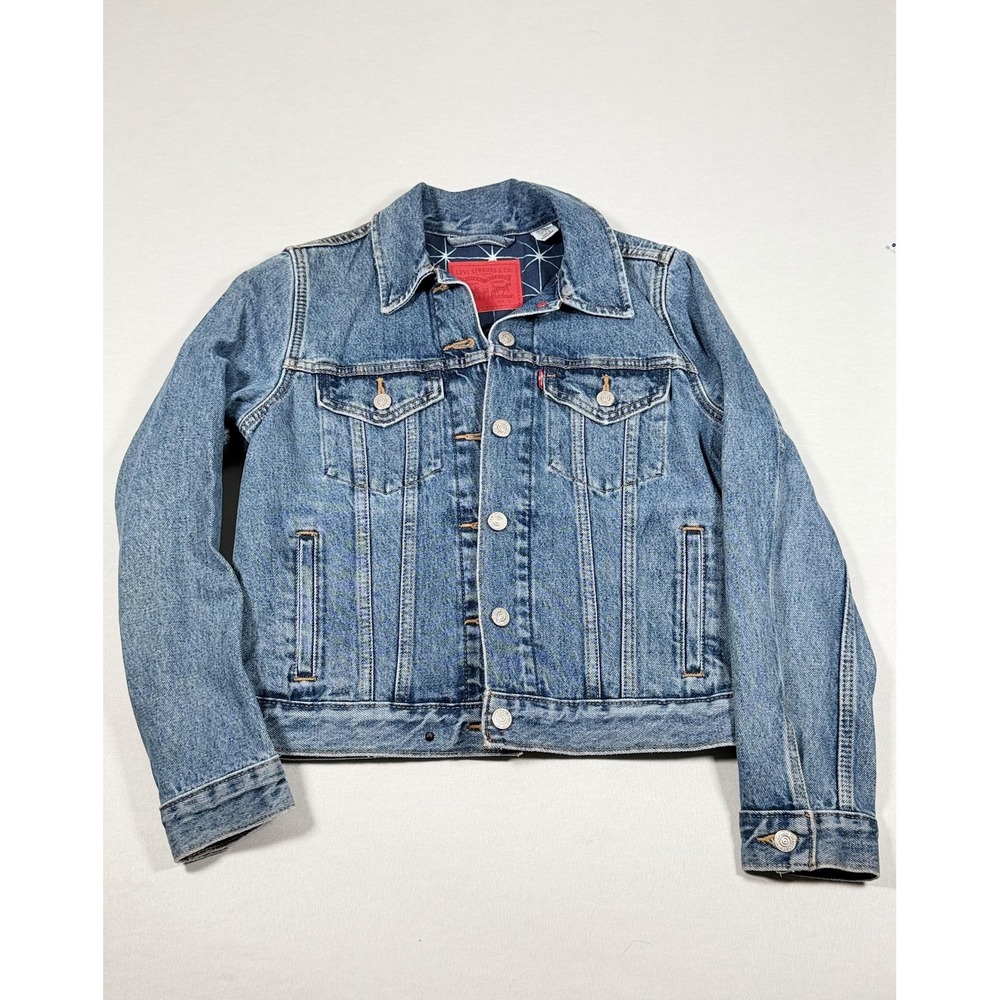 Levi Strauss & Co Jacket Womens Small Blue Denim Jean Trucker Lined Button Front